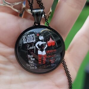 Bearded Lady Circus Pendant Necklace – Stainless Steel w/ Vintage Freakshow Art